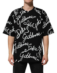 Men's Black Logo Print Cotton Crew Neck T-Shirt