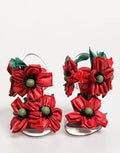 Women's White Red Floral Detailing Sandals Shoes And Calfskin Leather