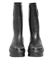Metallic Black Pull On Rain Boots Men Shoes Pvc Leather