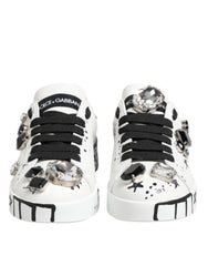 Women's White Portofino Crystal Sneakers Shoes Leather