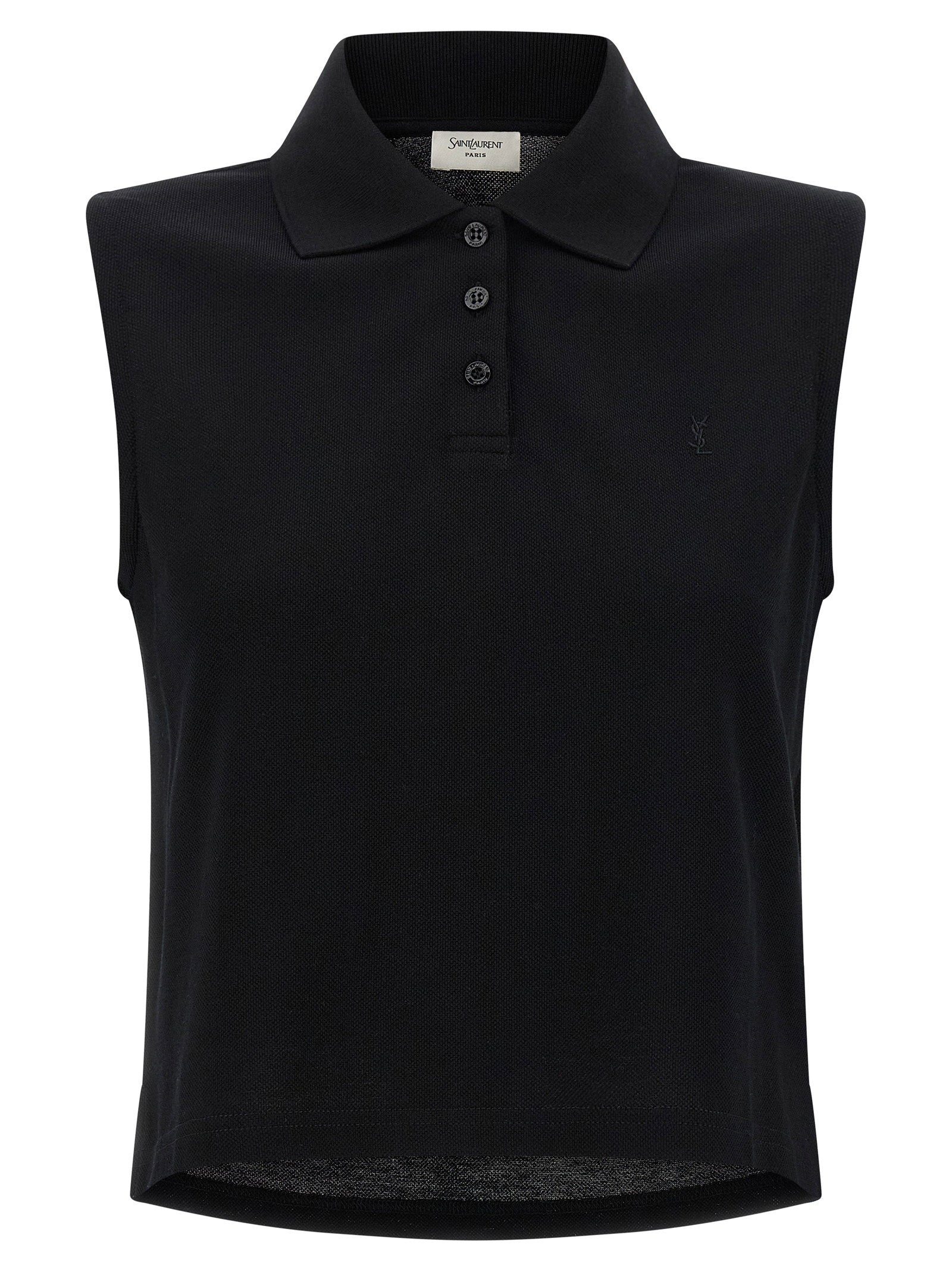 Saint Laurent Cassandre-Embroidered Polo — Black