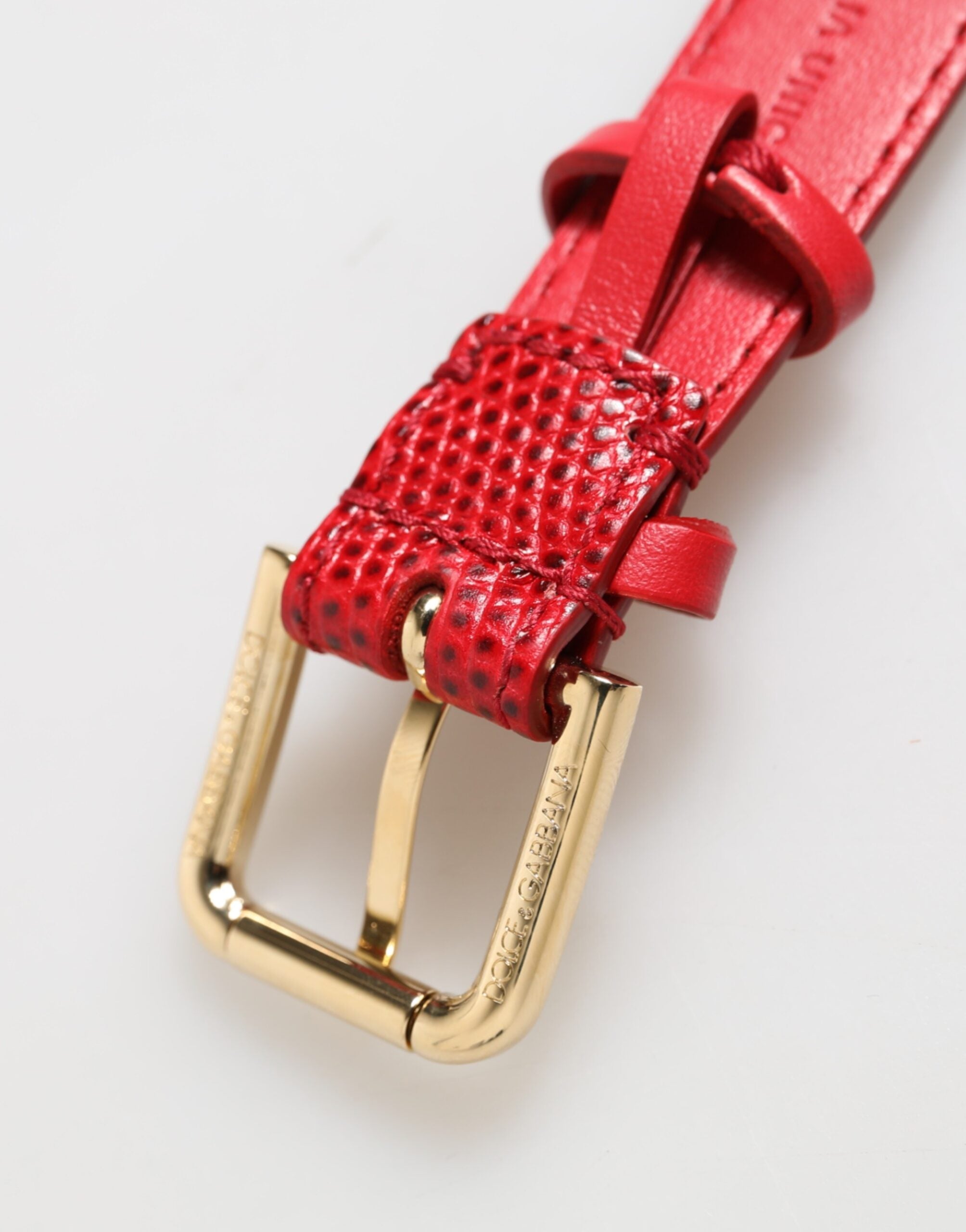 Dolce & Gabbana Crocodile-Embossed Leather Belt — Red
