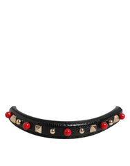 Black Embellished Leather Bag Handle Women Shoulder Strap Calf Accessory