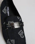 Men's Blue Logo Cotton Loafers Formal Dress Shoes Elastane