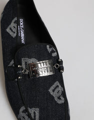 Men's Blue Logo Cotton Loafers Formal Dress Shoes Elastane