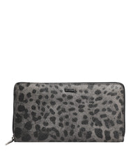 Men's Black Gray Leopard Leather Zip Around Continental Wallet And Pvc Pl Co