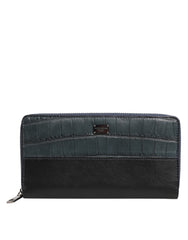 Black Blue Exotic Leather Men Continental Clutch Wallet And