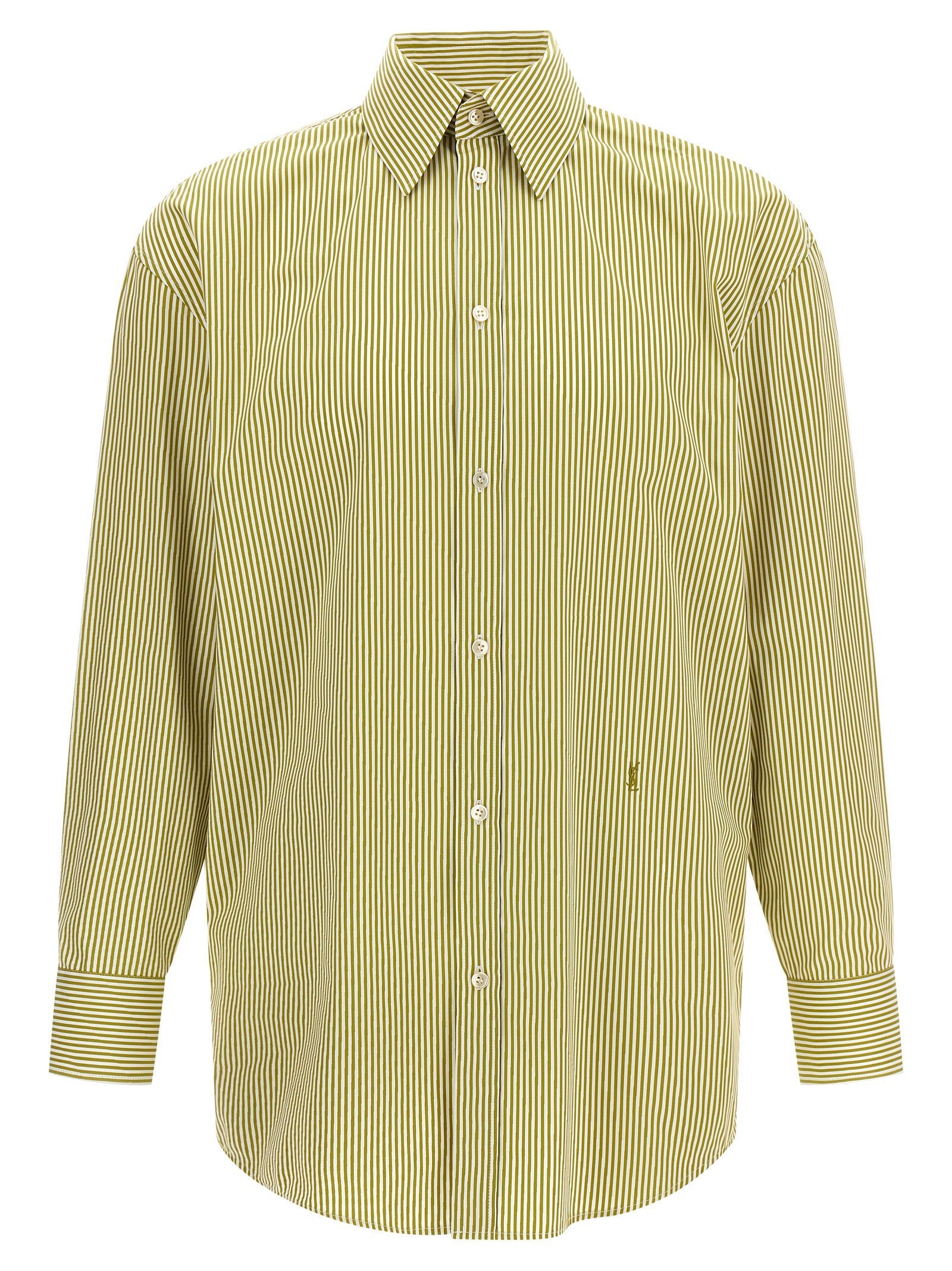Saint Laurent Striped Cotton Poplin Shirt — Yellow