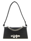 Alexander McQueen Crocodile-Embossed Jewelled Shoulder Bag — Black