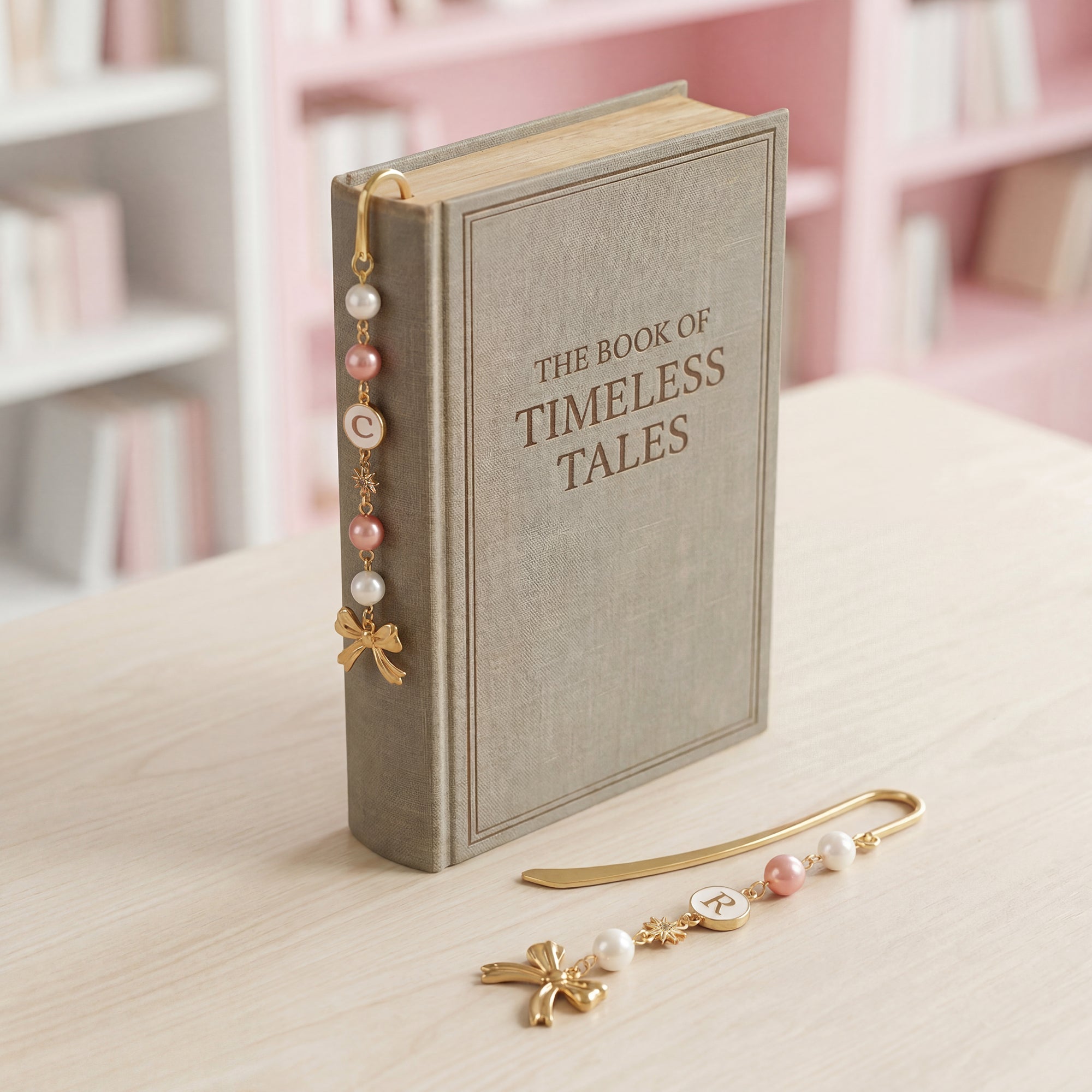 Marcapáginas personalizado con lazo de perlas y iniciales Regalo de cumpleaños para amantes de los libros Ratones de biblioteca