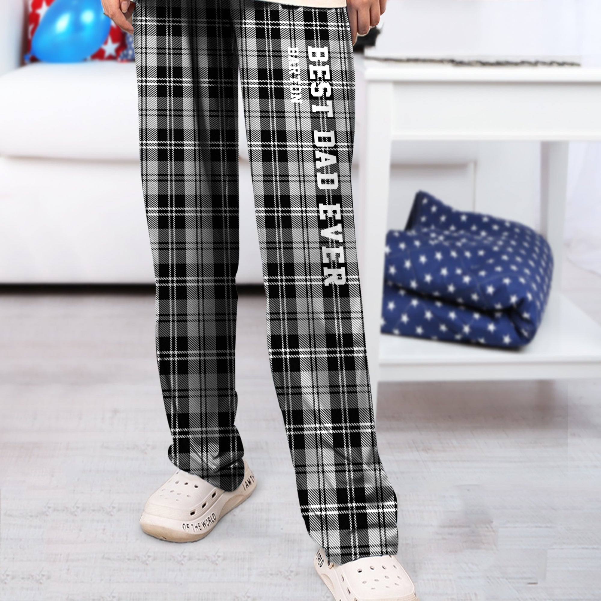 Pantalones de pijama personalizados Best Dad Ever Plaid Soft Drawstring con nombre y texto Birthday Anniversary Gift for Dad Husband Grandpa