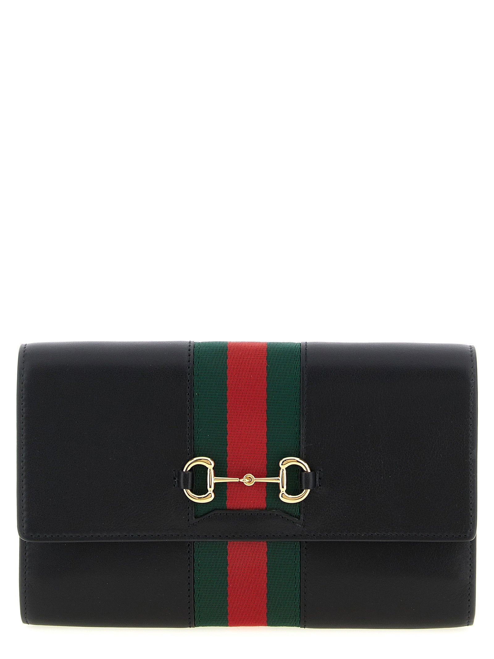 Gucci Web-Striped Leather Wallet — Black