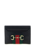 Gucci Web Striped Leather Card Case — Black