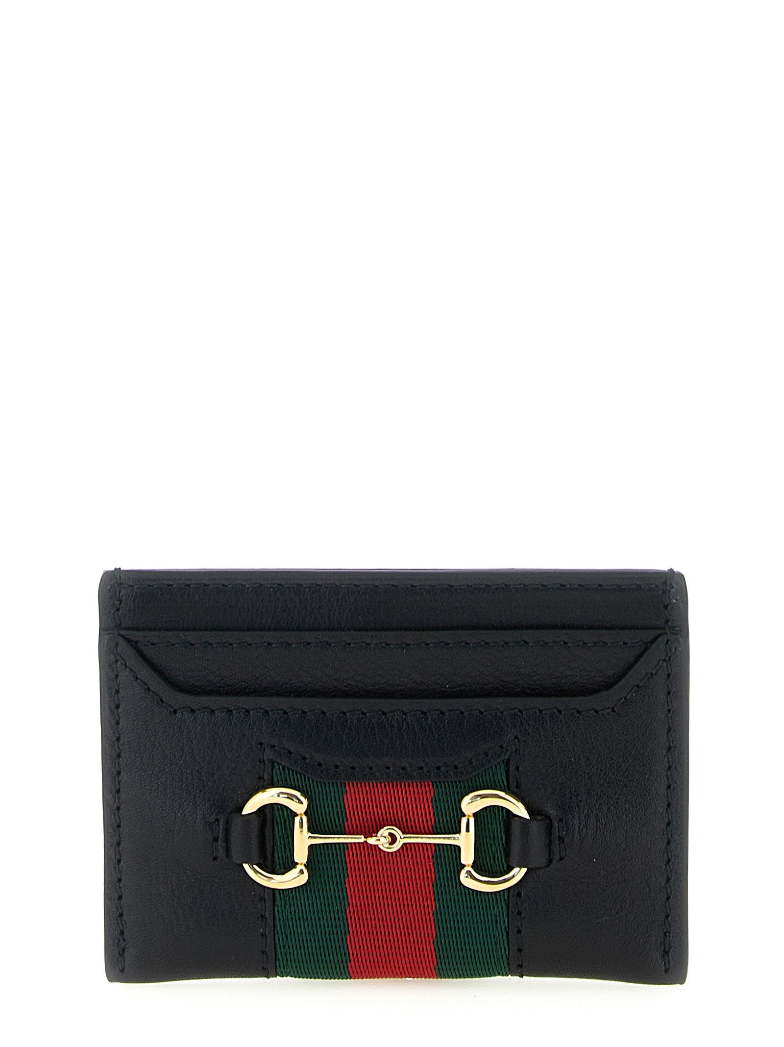 Gucci Web Striped Leather Card Case — Black