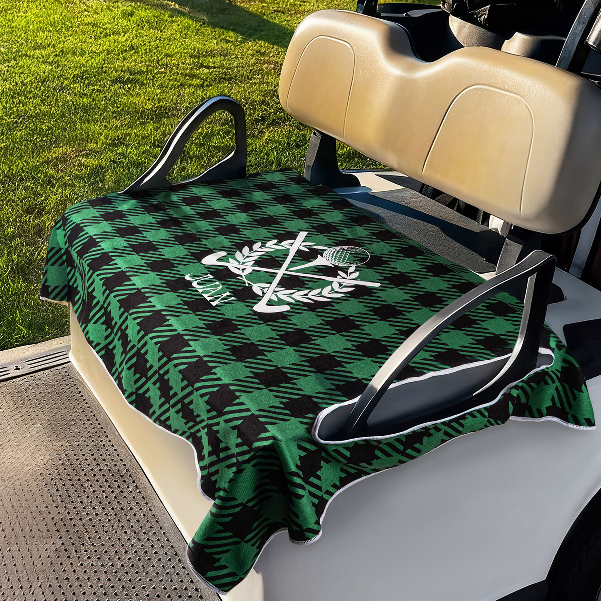 Funda de asiento de carrito de golf personalizada con nombre e inicial diseño a cuadros regalo de cumpleaños para golfistas