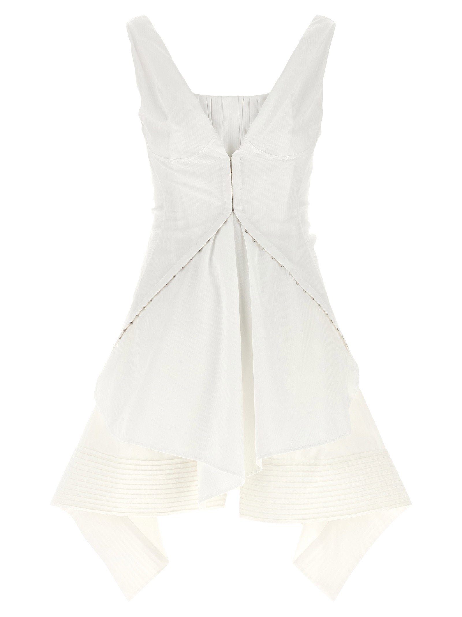Alexander McQueen Pleated Cotton Poplin Mini Dress — White