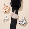 Personalizado 3D Spoof dedo medio del reloj del encanto de la banda con el nombre o piedra de nacimiento Accesorios decorativos Cumpleaños Regalo para Hombres Mujeres