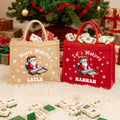 Feliz Mahjong Papá Noel personalizado Bolsa de yute grande con nombre Uso diario Fiesta de Navidad Regalo para la familia Amigos Entusiastas del Mahjong