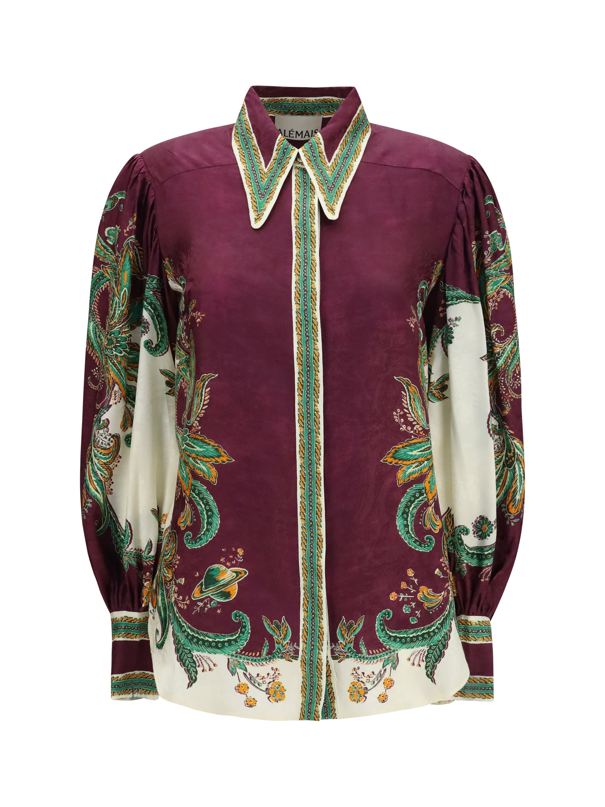 Alemais Botanical-Print Silk Blend Shirt — Purple