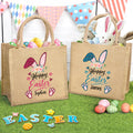 Bolsa de Pascua de Yute de Gran Capacidad Personalizada con Orejas de Conejo con Estampado de Leopardo y Nombre Regalo de Pascua para Amigos de los Niños