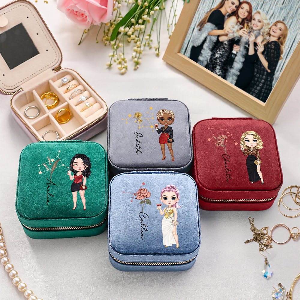 Personalizado Zodiaco Nacimiento Flor Cartoon Personaje Franela Espejo Joyero con Nombre Cumpleaños Día de la Madre de regalo para las mujeres