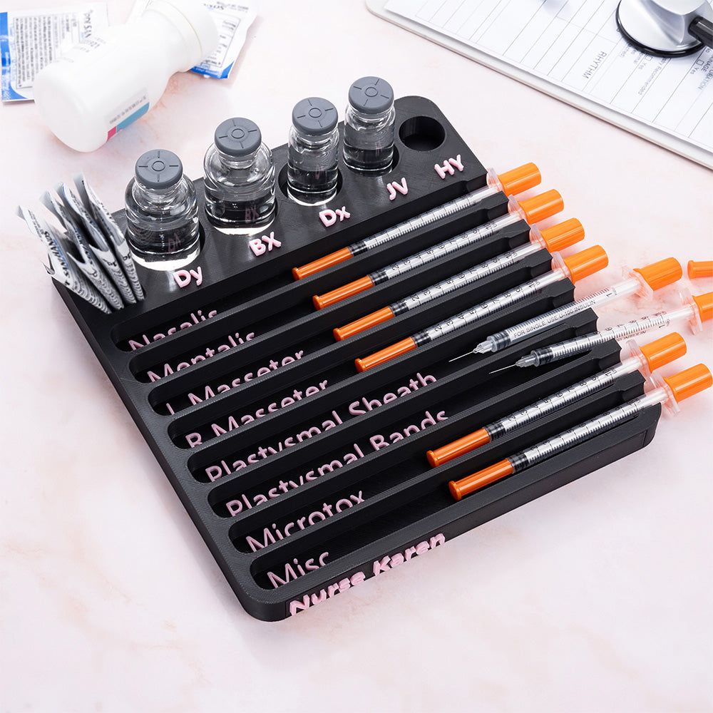 Marcado personalizado multi-groove jeringa organizador bandeja portátil particionado vial titular regalo de Navidad para los médicos esteticistas
