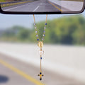 Personalizado 1-2 Fotos Jesús Cruz Delicado Rosario Adorno para colgar en el coche con la inicial del corazón Accesorios de coche Regalo de cumpleaños para el catolicismo Propietario de coche