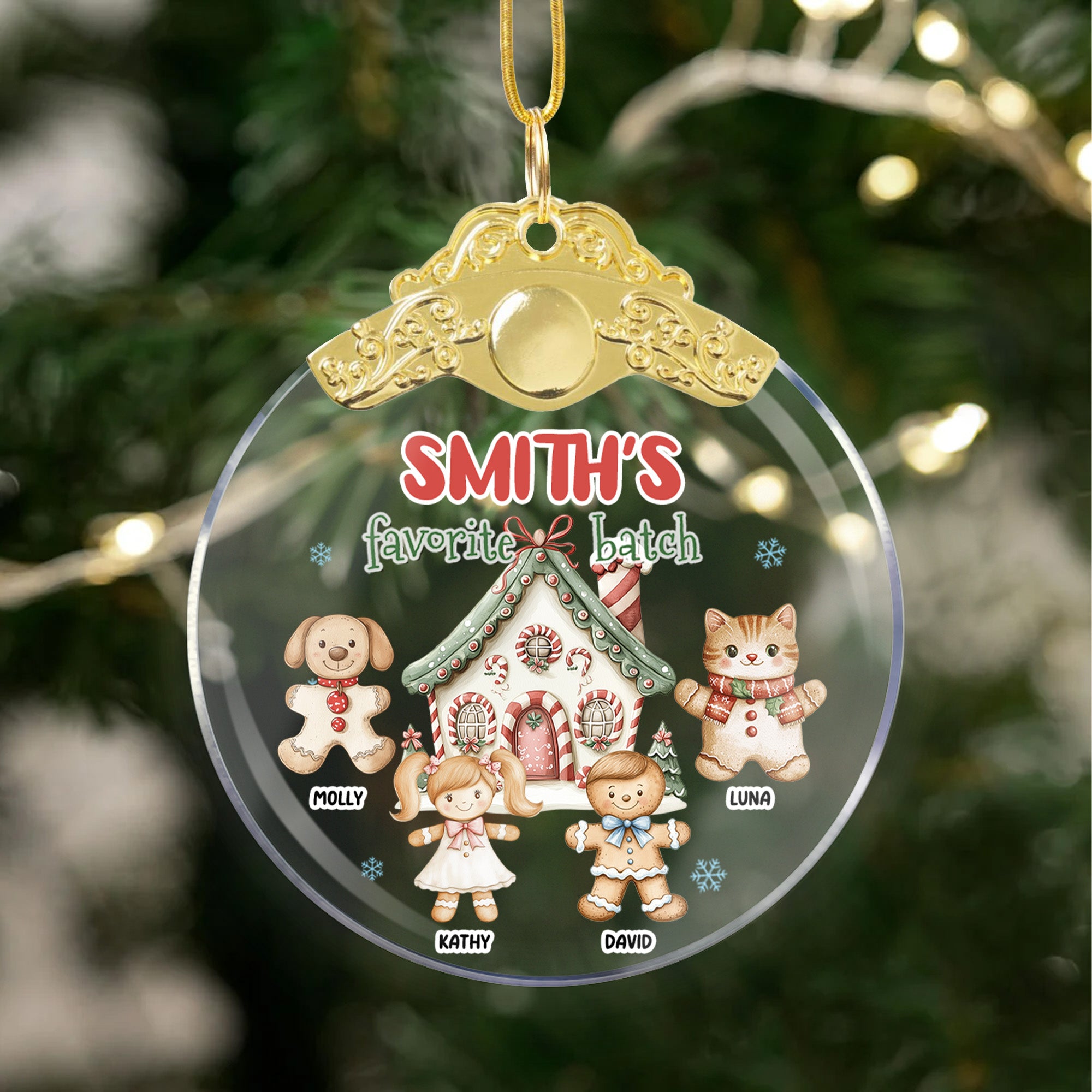 Personalizado copo de nieve de pan de jengibre Hombres Casa de cristal colgante ornamento con el nombre y el texto de decoración del árbol divertido regalo de Navidad para la familia amigo