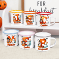 Taza esmaltada personalizada con nombre e inicial del personaje de bruja de dibujos animados Calabaza 12 oz Regalo de fiesta de Halloween para niños