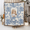Toile de Jouy personalizado personaje de dibujos animados borla suave manta con el nombre de la boda cumpleaños aniversario de regalo para las mujeres niñas