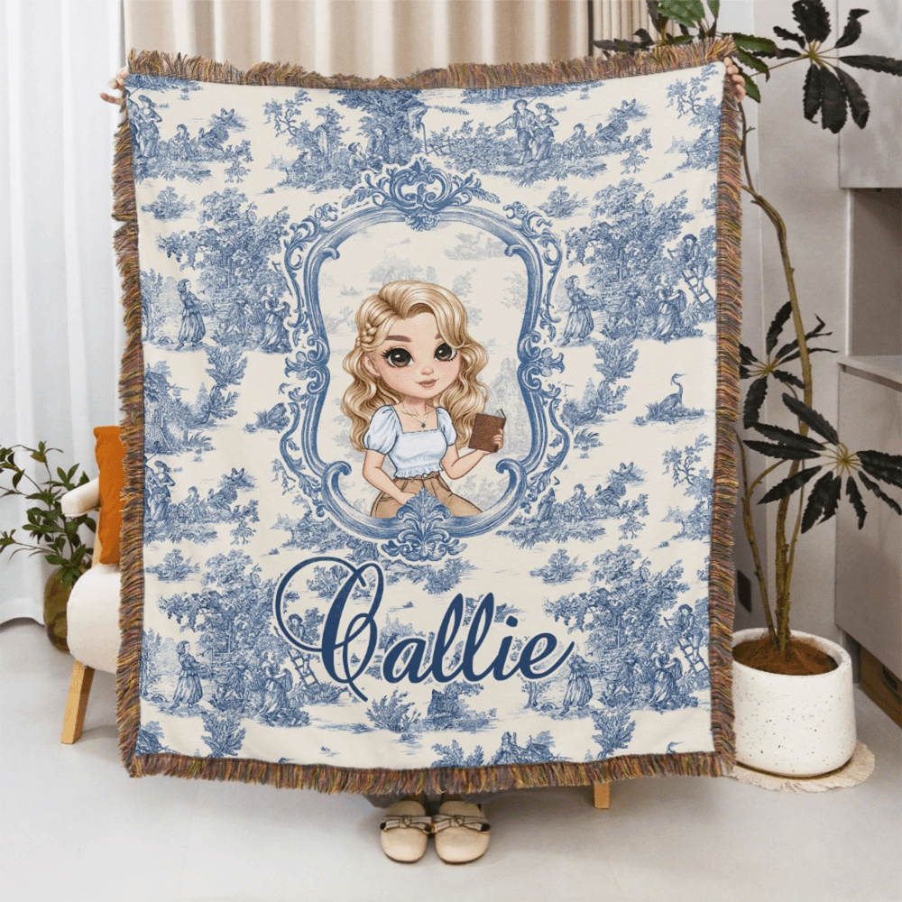 Toile de Jouy personalizado personaje de dibujos animados borla suave manta con el nombre de la boda cumpleaños aniversario de regalo para las mujeres niñas