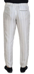 Men's Striped Silk Trouser White