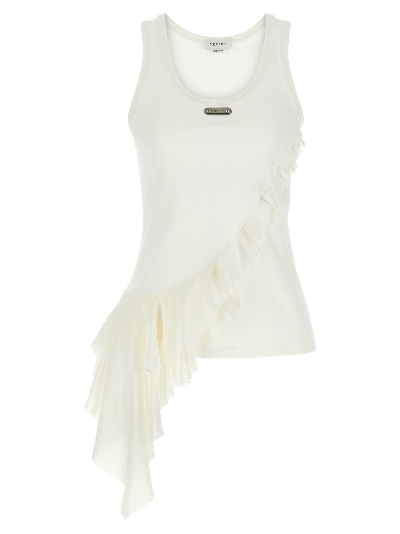 Alexander McQueen Asymmetrical Ruffle Tank Top — White