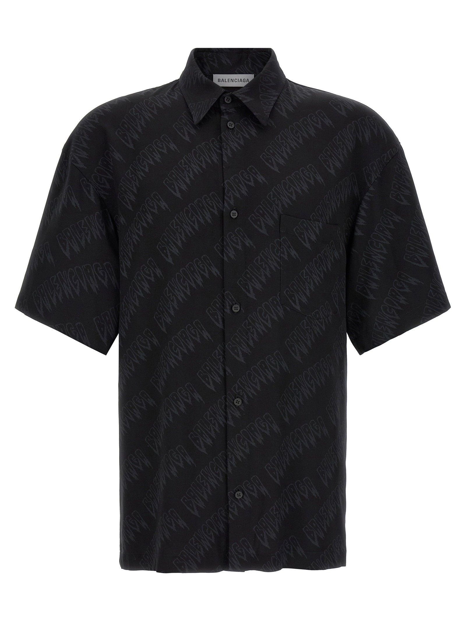 Balenciaga Logo-Print Viscose Shirt — Black