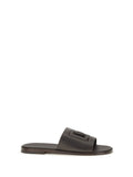Dolce & Gabbana Embossed Logo Leather Slide Sandal — Brown