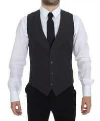 Men's Gray Striped Formal Dress Gilet Vest