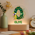 Leopardo de cola larga personalizado Marsupilami Luz de noche LED ovalada con nombre y base de madera Regalo de cumpleaños para niños pequeños | Callie × Marsupilami
