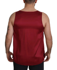 Men's Red Round Neck Sleeveless Silk T-Shirt