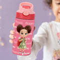Botella de agua isotérmica para niños con asa y pajita de silicona de 12 oz personalizada con el personaje infantil de dibujos animados Nube de palabras Regalo de cumpleaños para niños y niñas