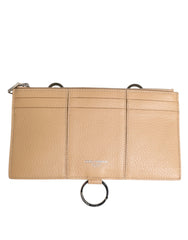 Men's Beige Calfskin Leather Large Crossbody Card Holder Wallet