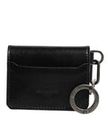 Men's Wallet Black Leather Logo Embossed Key Chain Card Holder Horse