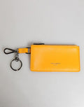 Men's Yellow Orange Leather Credit Card Key Holder Clip On Wallet Calf