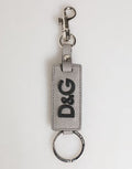 Gray Leather Logo Metal Ring Keychain Holder Men Keyring Calf