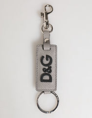 Gray Leather Logo Metal Ring Keychain Holder Men Keyring Calf