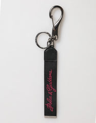 Black Burgundy Polyester Dg Logo Men Keychain Keyring Real Brass Calfskin Accessory