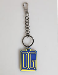 Blue Yellow Dg Rubber Logo Silver Men Keychain Keyring Accessory