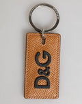 Brown Leather Logo Metal Ring Keychain Holder Men Keyring Calf