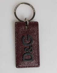 Bordeaux Leather Logo Metal Ring Men Keychain Keyring Brown Calf