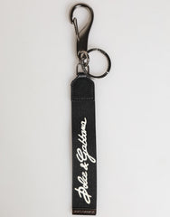 Black White Polyester Dg Logo Silver Men Keychain Keyring Real Brass Calfskin Accessory