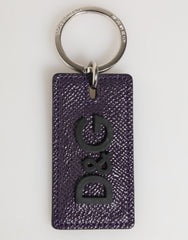 Violet Leather Logo Metal Ring Men Keychain Keyring Calf